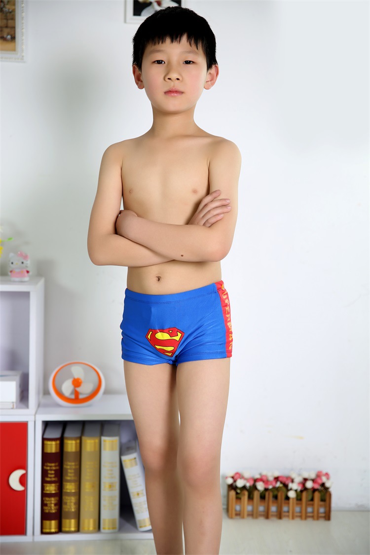 儿童泳衣男童超人平角泳裤带泳帽幼儿小孩宝宝温泉游泳衣厂家批发