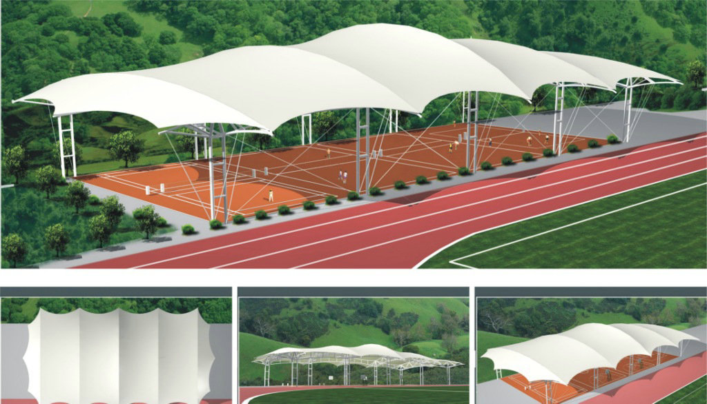 上海烨黎厂家专业定做体育场看台膜结构遮阳棚 白色 景观棚