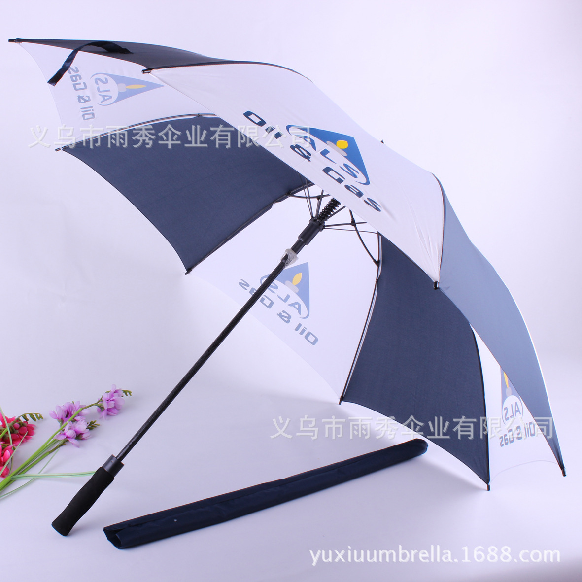 雨秀 蓝白两色相间涤纶布EVA手柄广告伞