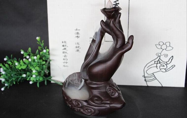 黑檀木雕摆件佛手倒流香檀香炉 古典木质摆件香座 木质工艺品批发