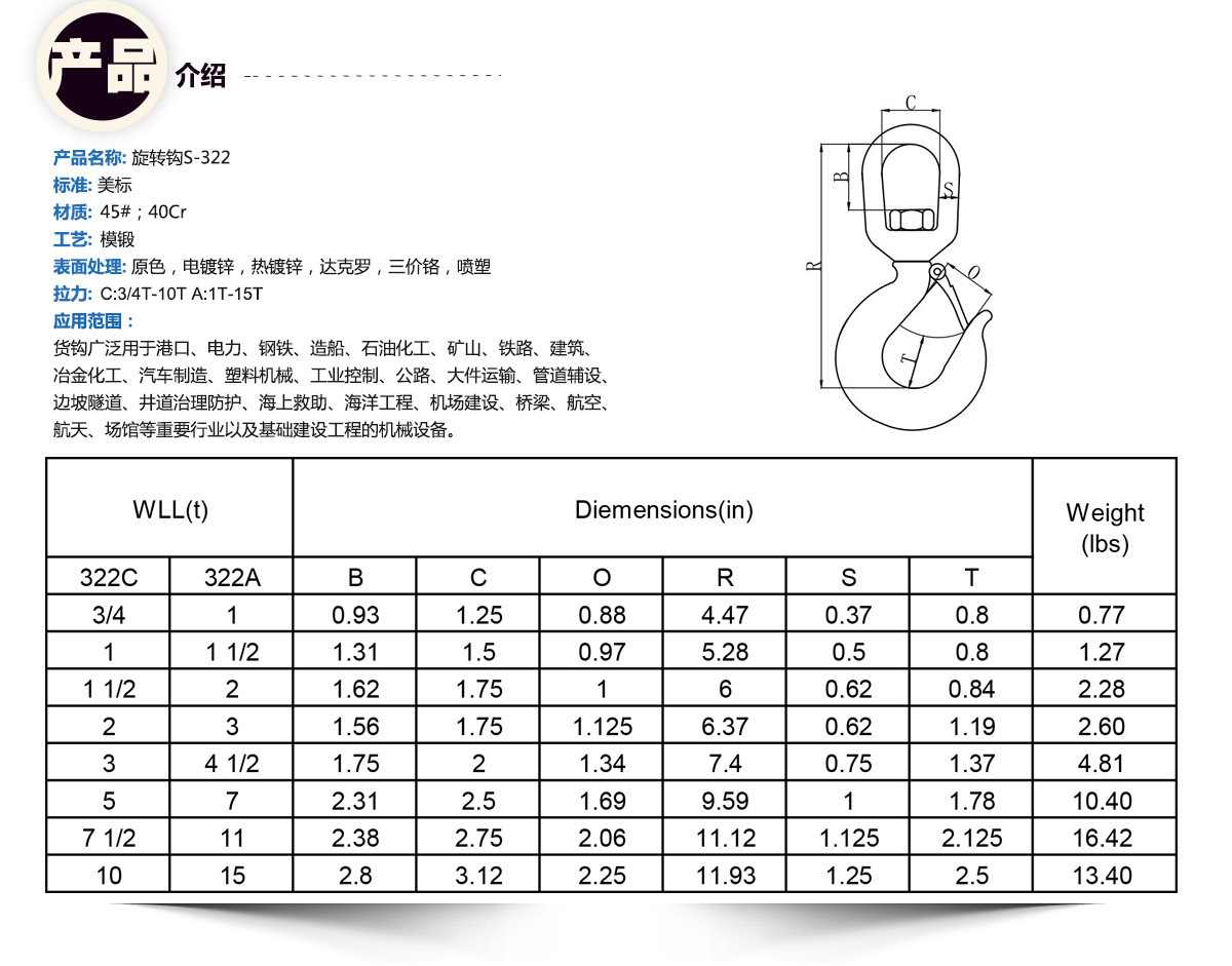 合金钢锻造70级旋转吊钩