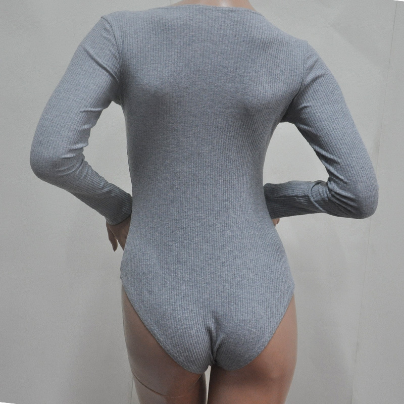 Womens Sexy Bandage Romper Deep V Cotton Long Sleeve Black One Piece