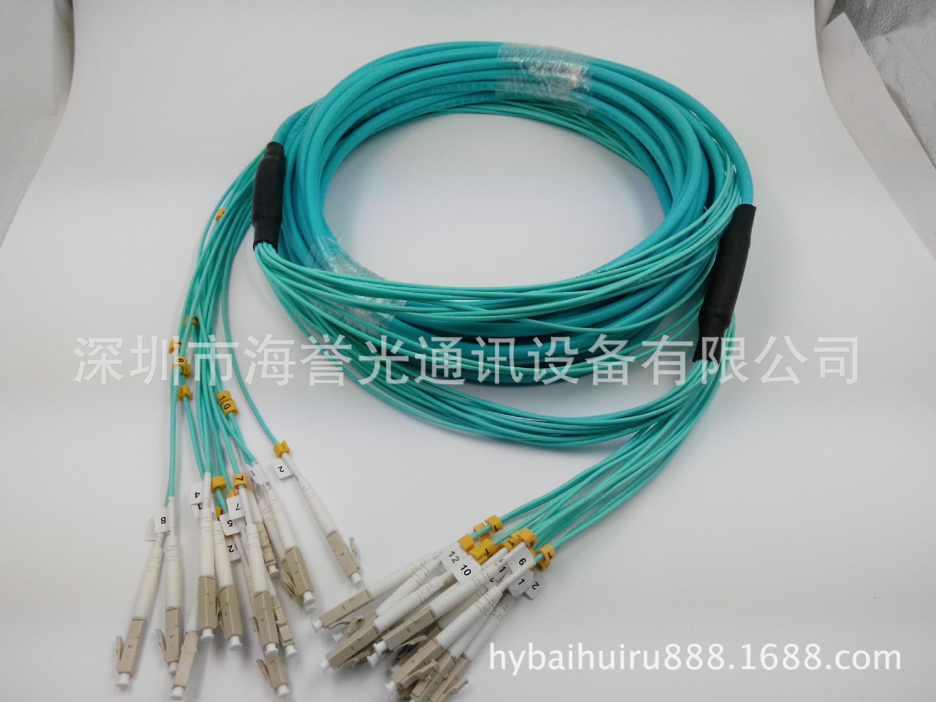 厂家直销lc-lc om3万兆10g 12芯束状光纤跳线光纤线电信级10米