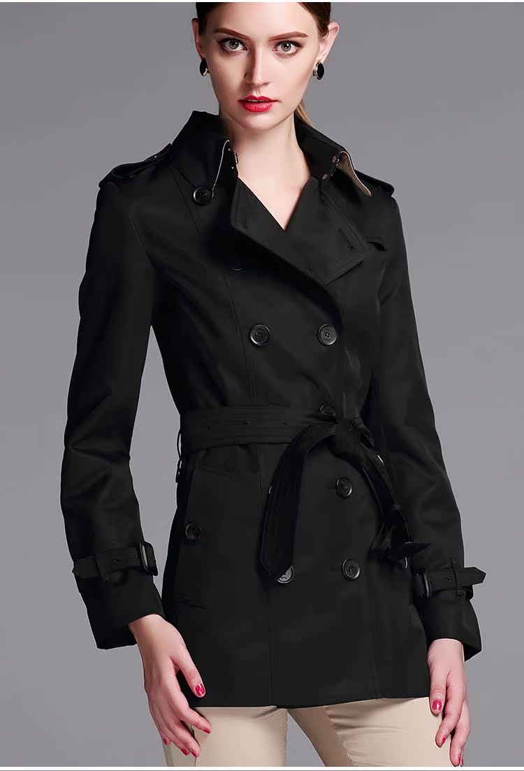 2015秋冬新品英伦风高端女装风衣双排扣高贵黑色(招聘代理)