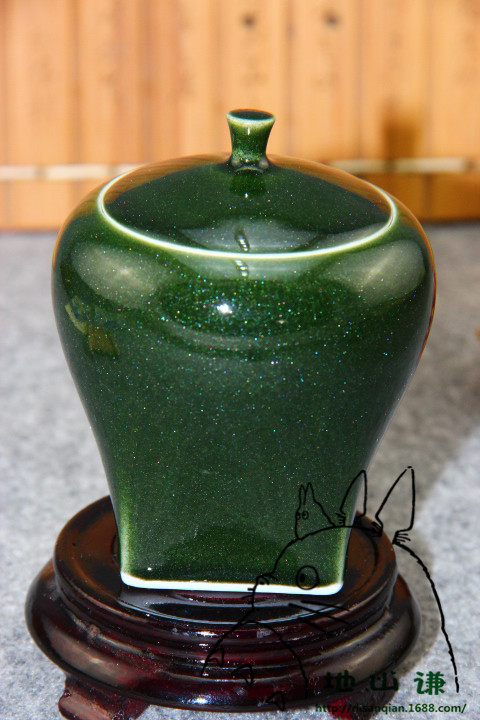 景德镇高温颜色釉陶瓷绿沙金釉功夫茶具创意礼品茶叶罐天圆地方罐