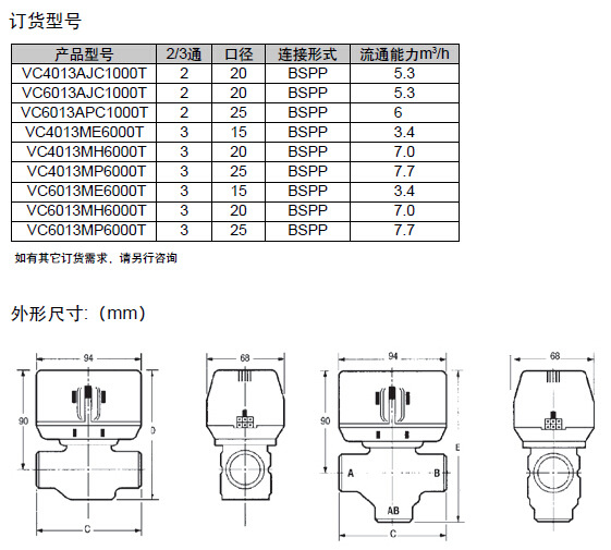 霍尼韦尔vc4013/vc6013开关型风机盘管电动阀 vc系列二通阀 三通阀 vc