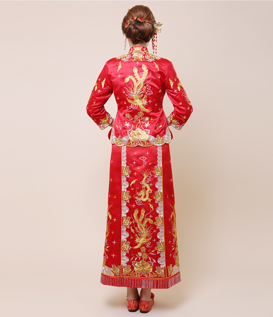 新娘龙凤褂裙结婚旗袍敬酒服红色长款中式复古嫁衣礼服孕妇可穿