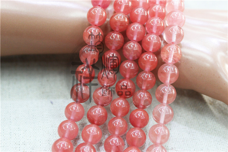厂家促销 天然西瓜红散珠 国产草莓晶 4-14mm圆珠 定做各种饰品