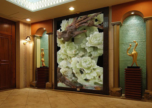 玉雕玄关过道花蕊3d立体墙纸壁画沙发电视背景墙壁纸无缝墙布自粘