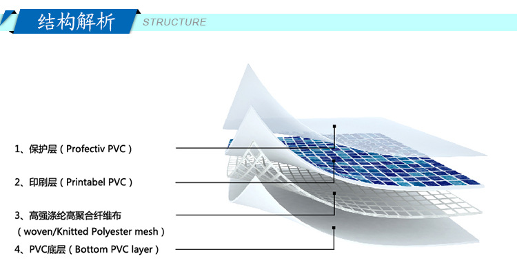产品特点 1,pvc泳池装饰胶膜主要成份为聚氯乙烯,添加抗氧剂,无毒