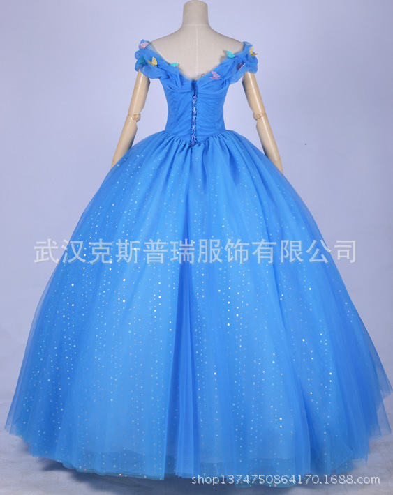 2015迪士尼新品电影cinderella灰姑娘蓝色华丽礼服裙带裙撑