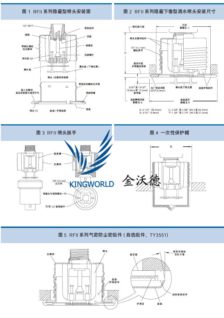 隐蔽下喷ty3551 68℃度 rf ii k80 3c ul fm认证 泰科消防喷淋头