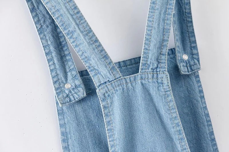 Womens Casual Blue Denim Overall Jumper Dress Skater Jean Skirt