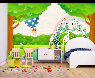 大型壁画3d立体墙纸壁纸 梅花鹿绿林儿童房电视客厅背景墙纸自粘