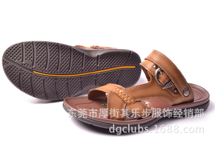 供应信息 凉鞋,凉拖 2015夏季新款男士真皮凉拖 时尚沙滩鞋男 广州