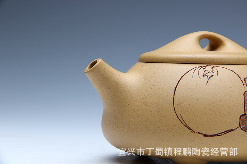 宜兴原矿正品名家全手工紫砂壶 段泥 乐佛石瓢茶壶280毫升 陶刻壶图片
