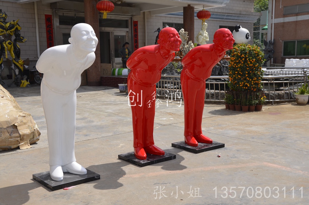 ***玻璃钢仿真人物雕塑玻璃钢迎宾人物雕塑酒店雕塑鞠躬雕塑