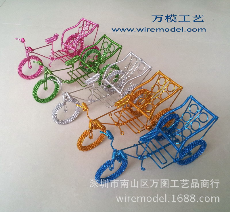 【花轮三轮车】手工自行车 彩色铁丝工艺品 上海黄包车 家居摆件图片