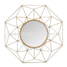 家居金色歐式創意鐵藝框架客廳壁掛裝飾鏡化妝鏡