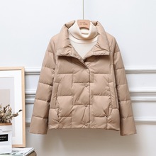 2022反季羽絨服女短款輕薄立領百搭純色白鴨絨面包服小個子潮外套