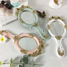 歐式創意復古鳳凰羽古典公主美容隨時帶花邊鏡子化妝手柄鏡美容鏡