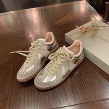 蘇茵茵同款銀色德訓鞋女2025新款韓版真皮拼色休閑運動鞋百搭板鞋