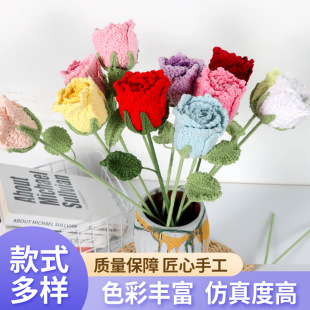 跨境洛神純手工編織毛線花成品母親節禮物DIY手工花束批發成鈎針