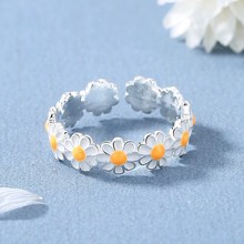 小雛菊戒指森系小清新夏季白色花朵滴油韓版女簡約日常可調節手飾