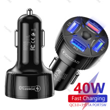跨境車載充電器 usb快充四口智能手機充電頭一拖四QC3.0車充4usb