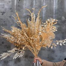 仿真花金色系金色尤加利靈寶扇子聖誕鐵樹葉槐樹垂釣草楓葉花束