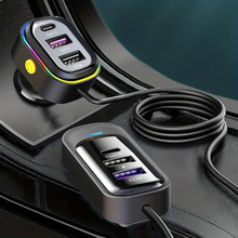 跨境多口后拉線超級快充安卓接口1.5擴展車充帶線車充電轉換器USB