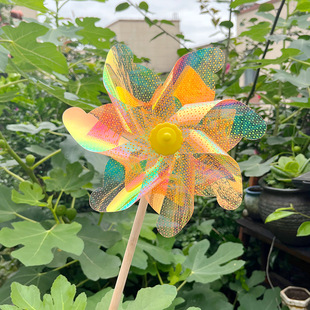 透明鐳射炫彩印花心形風車手工景區裝飾幼兒園戶外旋轉玩具小風車
