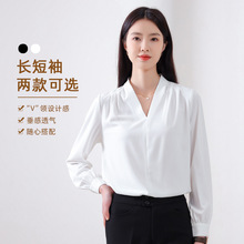 雪紡襯衫女高級感大碼白色長袖2025通勤套頭上衣內搭黑色襯衣垂感