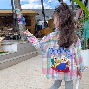 女童格子襯衫秋裝2025新款洋氣兒童長袖襯衣春秋款外套小女孩上衣