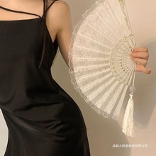 中式復古蕾絲折扇子古風jk洛麗塔漢服旗袍寫真拍照道具民國風網紅