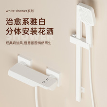 全銅簡易花灑套裝衛浴家用白色槍灰淋浴無頂噴酒店衛生間增壓批發