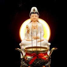德化陶瓷擺件寶蓮觀音像金韻彩佛像客廳供奉家用觀世音菩薩坐像