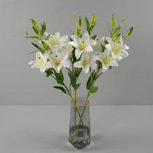 6頭絹布百合單枝仿真花 客廳餐桌家具賣場裝飾酒店大堂休息區擺放