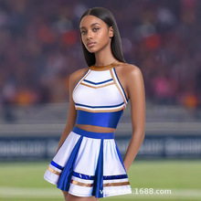 2025夏季新款掛脖拉拉隊服兩件套條紋性感啦啦隊表演服兩件套