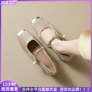 威威女郎 9258-6方頭法式瑪麗珍鞋春秋新中式國風粗跟淺口單鞋女