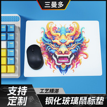 跨境專供適用比賽絲滑手感桌墊全尺寸國潮圖案防爆鋼化玻璃鼠標墊