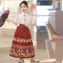 兒童馬面裙改良漢服女孩春秋夏套裝兒童古裝明制日常唐裝古裝2024