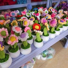成品手工編織毛線小雛菊盆栽仿真花束學生禮物家居擺件