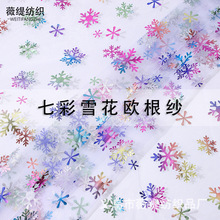 爆款外貿聖誕雪花網紗歐根紗  七彩燙金布料 童裝舞台服面料