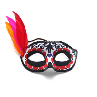 f}ëDay of the Dead Feather Mask Halloween Mask