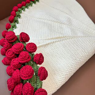 玫瑰花束毯子diy材料包郁金香花毯毛線團手工編織毯子送閨蜜