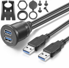 汽車輪船摩托車儀表盤面板數據延長線 雙口USB3.0 防水線 1M