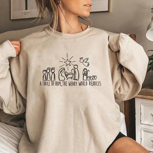 Christian Christmas Sweatshirt Nativity Scene Sweater Christ