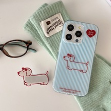 藍色條紋墨鏡小狗支架手機殼適用蘋果15pro雙層iPhone16promax硬