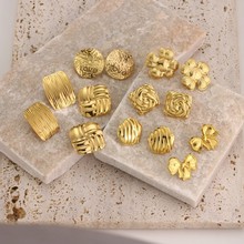 跨境耳飾不銹鋼幾何不規則油壓耳釘小眾個性耳環設計輕奢復古飾品